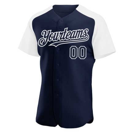 Custom Name and Number Personalized Baseball Jersey - Navy White Authentic Raglan Sleeves Personalized Navy White Authentic