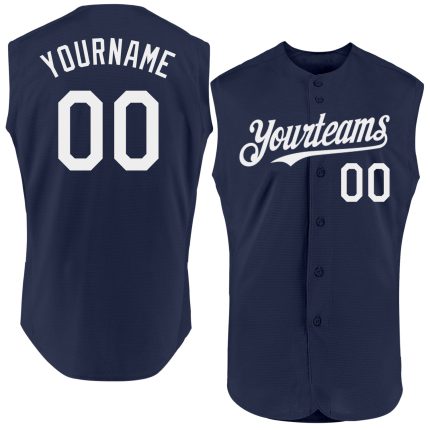 Personalized Authentic Baseball Jersey - Navy White Sleeveless Design Personalized Navy White Authentic Sleeveless Baseball