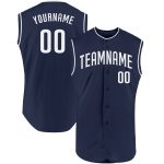 Custom Name and Number Personalized Navy White Sleeveless Baseball Jersey - Authentic Team Apparel Personalized Navy White