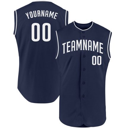 Custom Name and Number Personalized Navy White Sleeveless Baseball Jersey - Authentic Team Apparel Personalized Navy White