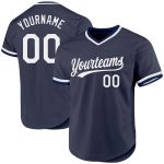 Custom Name and Number Throwback Baseball Jersey - Personalized Navy and White Team Jersey Personalized Navy White Authentic