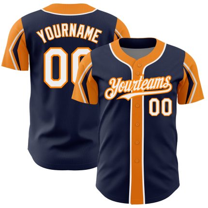 Custom Authentic Baseball Jersey with Personalized Name & Number - Navy White Bay Orange Team Colors, 3 Arm Shapes Personalized