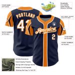 Custom Authentic Baseball Jersey with Personalized Name & Number - Navy White Bay Orange Team Colors, 3 Arm Shapes Personalized