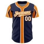 Custom Authentic Baseball Jersey with Personalized Name & Number - Navy White Bay Orange Team Colors, 3 Arm Shapes Personalized