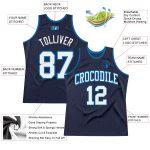 Custom Name and Number Personalized Authentic Basketball Jersey - Navy Blue White Throwback Personalized Navy White-Blue