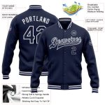 Personalized Navy White Varsity Letterman Jacket Full-Snap Bomber for Men Personalized Navy White Bomber Full-Snap Varsity