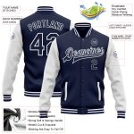 Personalized Navy White Varsity Letterman Bomber Jacket Full-Snap Two Tone Personalized Navy White Bomber Full-Snap Varsity
