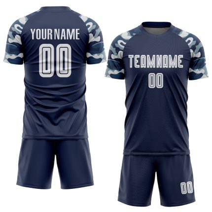 Custom Name and Number Navy White Camouflage Soccer Jersey Personalized Uniform Personalized Navy White-Camo Sublimation