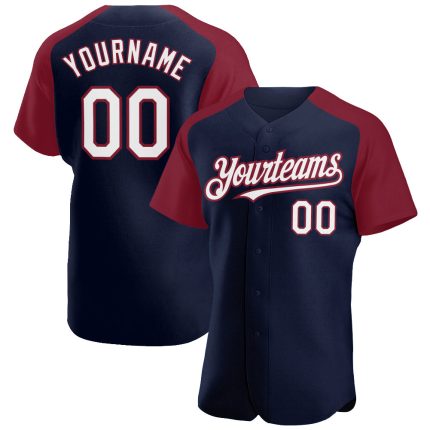 Custom Team Baseball Jersey - Personalized Navy White-Crimson Authentic Raglan Sleeves with Name and Number Personalized