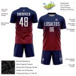 Custom Soccer Jersey with Personalized Name and Number, Navy White-Crimson Sublimation Team Uniform Personalized Navy White-Crimson