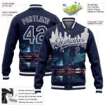 Custom Detroit Michigan City Edition Bomber Jacket with Name & Number - 3D Varsity Full-Snap Navy White Team Jacket Personalized
