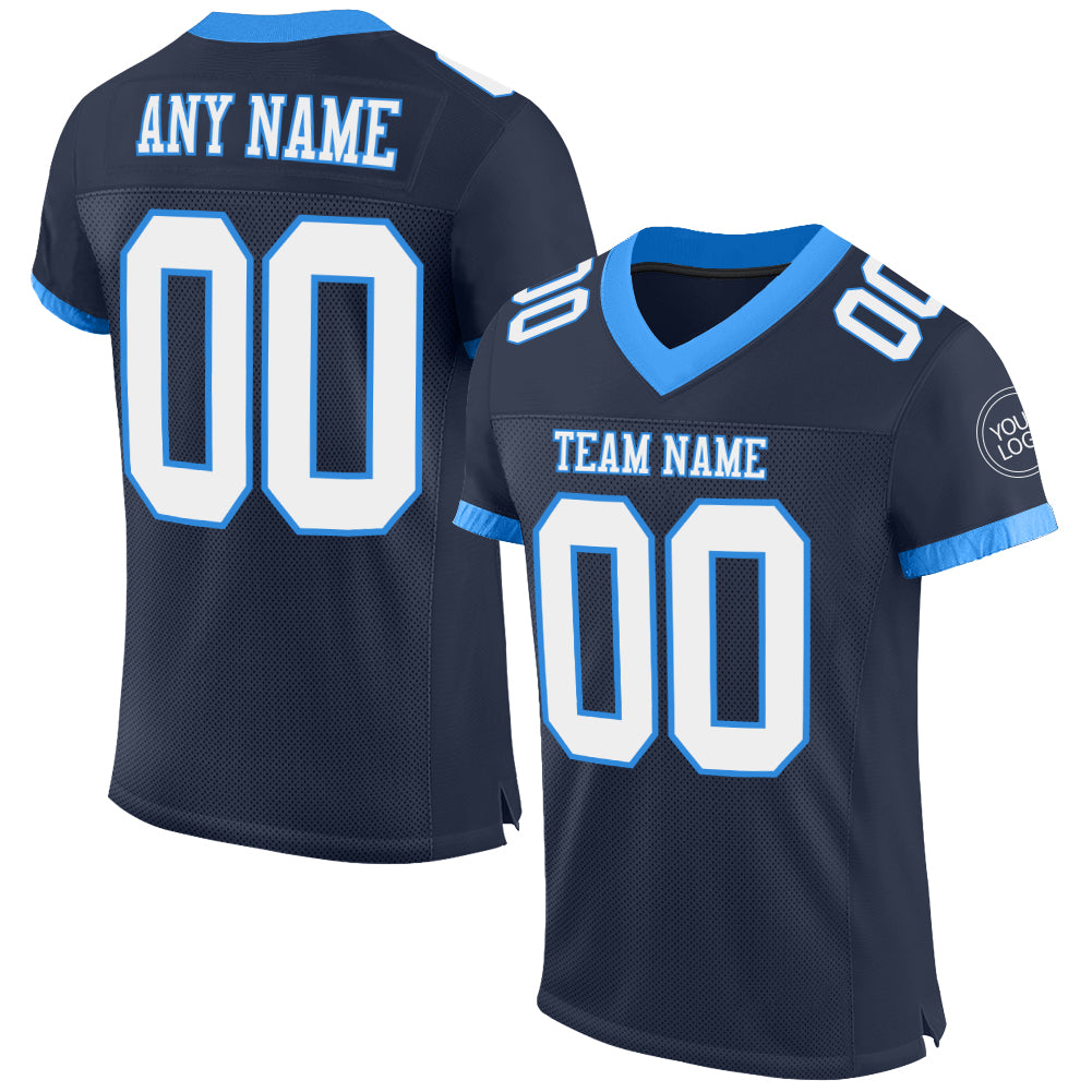 Custom Name and Number Personalized Football Jersey - Navy White Electric Blue Mesh Authentic Team Jersey Personalized Navy