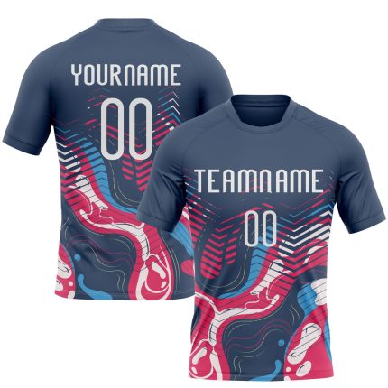 Custom Name and Number Volleyball Jersey - Navy White Fluid Sublimation Team Uniform Personalized Navy White Fluid Sublimation