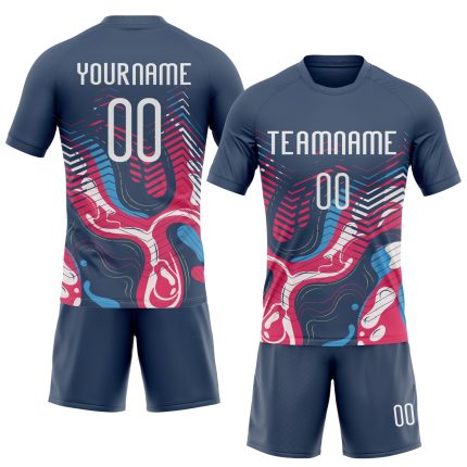 Custom Name and Number Volleyball Jersey - Navy White Fluid Sublimation Team Uniform Personalized Navy White Fluid Sublimation