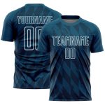 Personalized Geometric Shapes Soccer Uniform Jersey - Navy White Sublimation Design Personalized Navy White Geometric Shapes