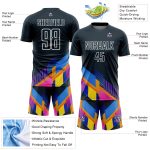 Custom navy and white soccer jersey, side view