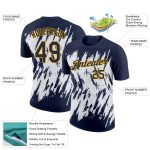 Custom Name and Number Performance T-Shirt - Navy White Gold 3D Abstract Sharp Shape Design Personalized Navy White-Gold