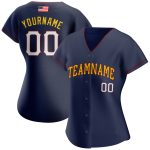 Personalized Authentic American Flag Baseball Jersey with Custom Name and Number - Navy White-Gold Fashion Team Apparel Personalized