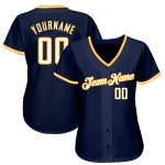 Personalized Authentic Baseball Jersey in Navy and White-Gold Colors Personalized Navy White-Gold Authentic Baseball Jersey