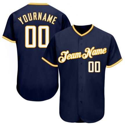 Personalized Authentic Baseball Jersey in Navy and White-Gold Colors Personalized Navy White-Gold Authentic Baseball Jersey
