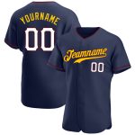 Custom Name & Number Baseball Jersey - Personalized Navy White Gold Authentic Team Jersey Personalized Navy White-Gold Authentic