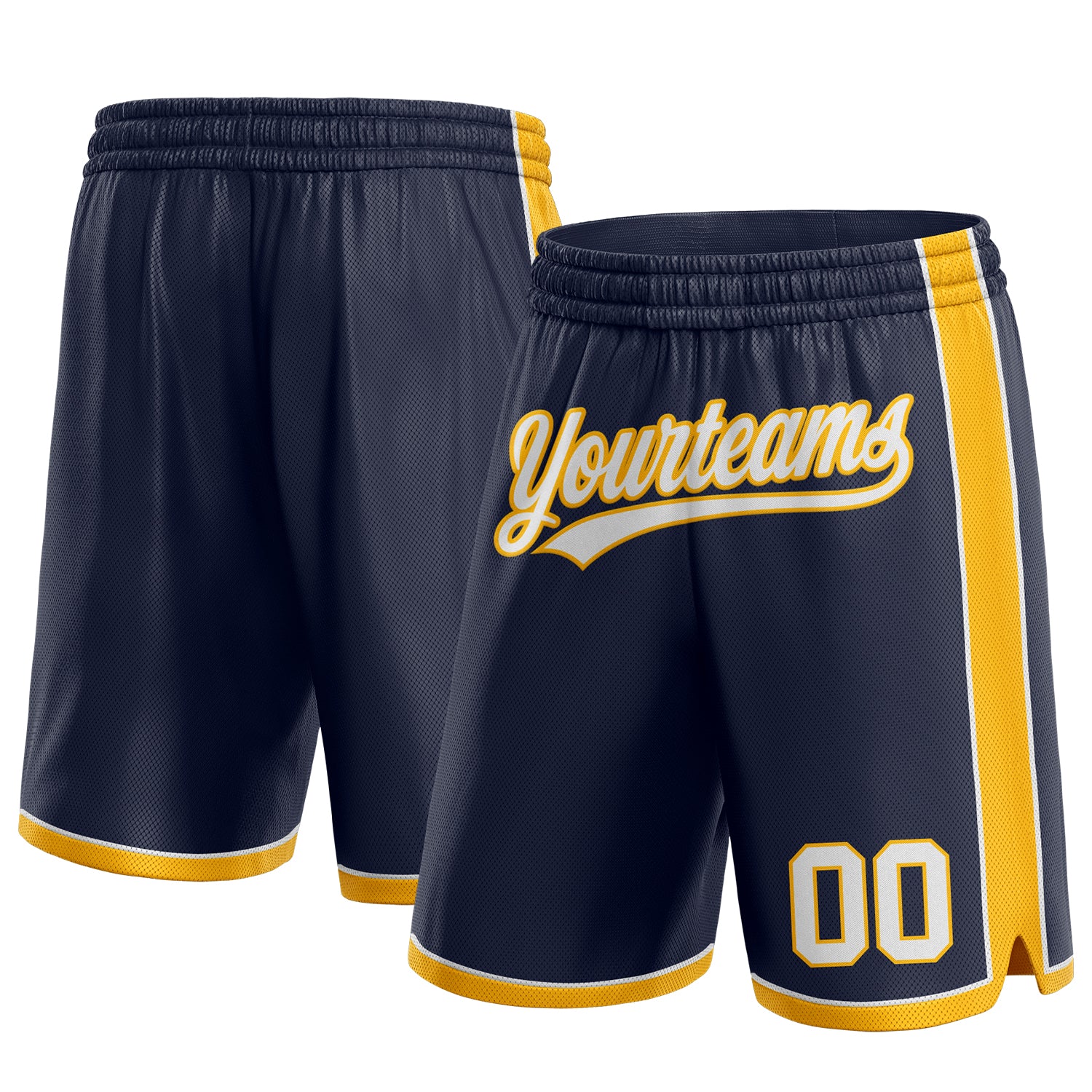 Custom Team Basketball Shorts with Personalized Name & Number - Navy White Gold Authentic Personalized Navy White-Gold Authentic