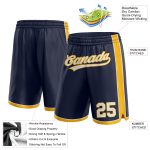 Custom Team Basketball Shorts with Personalized Name & Number - Navy White Gold Authentic Personalized Navy White-Gold Authentic