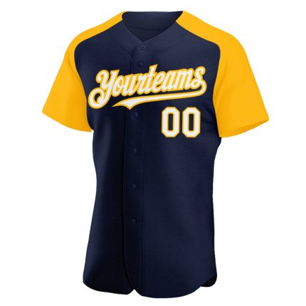 Custom Name Number Baseball Jersey Navy White-Gold Authentic Raglan Sleeves Personalized Navy White-Gold Authentic Raglan