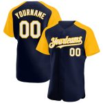 Custom Name Number Baseball Jersey Navy White-Gold Authentic Raglan Sleeves Personalized Navy White-Gold Authentic Raglan