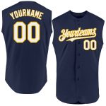 Personalized Navy White Gold Authentic Sleeveless Baseball Jersey for Men Personalized Navy White-Gold Authentic Sleeveless