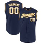Custom Name Number Personalized Authentic Sleeveless Baseball Jersey - Navy White-Gold Personalized Navy White-Gold Authentic