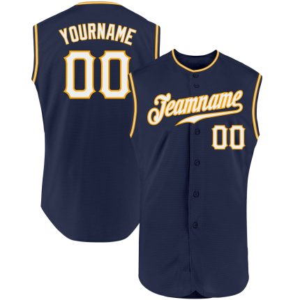 Custom Name Number Personalized Authentic Sleeveless Baseball Jersey - Navy White-Gold Personalized Navy White-Gold Authentic