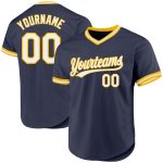 Custom Name Number Navy White-Gold Baseball Jersey - Personalized Authentic Throwback Team Jersey Personalized Navy White-Gold