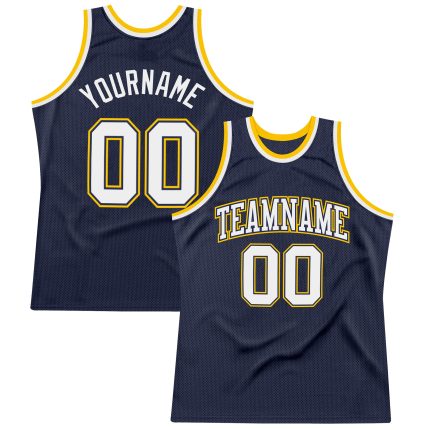 Personalized Navy White Gold Basketball Jersey - Authentic Throwback Design Personalized Navy White-Gold Authentic Throwback