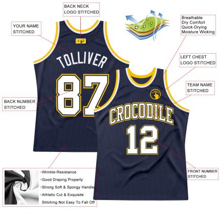 Personalized Navy White Gold Basketball Jersey - Authentic Throwback Design Personalized Navy White-Gold Authentic Throwback