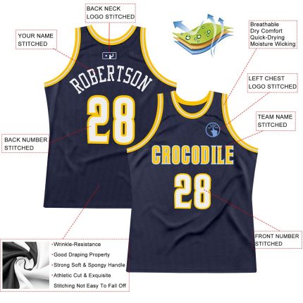 Custom Name Number Throwback Basketball Jersey - Personalized Navy White Gold Design Personalized Navy White-Gold Authentic