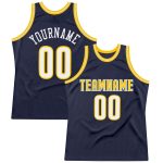 Custom Name Number Throwback Basketball Jersey - Personalized Navy White Gold Design Personalized Navy White-Gold Authentic
