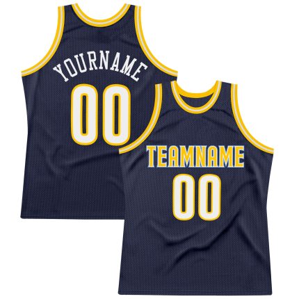 Custom Name Number Throwback Basketball Jersey - Personalized Navy White Gold Design Personalized Navy White-Gold Authentic