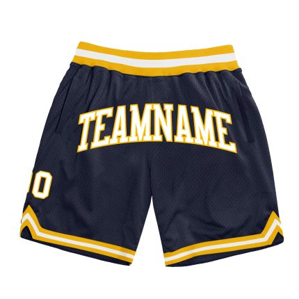 Custom Navy White-Gold Basketball Shorts with Name and Number - Personalized Authentic Throwback Team Gear Personalized Navy