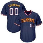 Personalized Navy White Gold Baseball Jersey Shirt - Authentic Throwback Rib-Knit Personalized Navy White-Gold Authentic