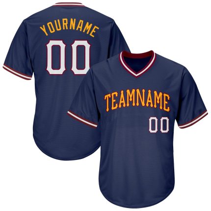 Personalized Navy White Gold Baseball Jersey Shirt - Authentic Throwback Rib-Knit Personalized Navy White-Gold Authentic