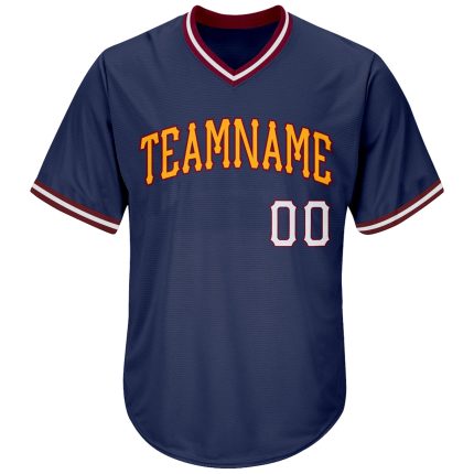 Personalized Navy White Gold Baseball Jersey Shirt - Authentic Throwback Rib-Knit Personalized Navy White-Gold Authentic