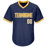Custom Personalized Baseball Jersey Shirt with Team Name and Number - Navy White Gold Authentic Throwback Rib-Knit Personalized