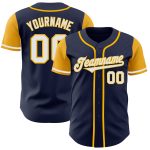 Custom Name and Number Personalized Two Tone Baseball Jersey in Navy White-Gold - Authentic Design Personalized Navy White-Gold