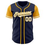 Custom Name and Number Personalized Two Tone Baseball Jersey in Navy White-Gold - Authentic Design Personalized Navy White-Gold