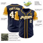 Custom Name and Number Personalized Two Tone Baseball Jersey in Navy White-Gold - Authentic Design Personalized Navy White-Gold
