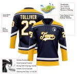 Custom Name and Number Personalized Navy White-Gold Hockey Lace Neck Jersey Personalized Navy White-Gold Hockey Lace Neck