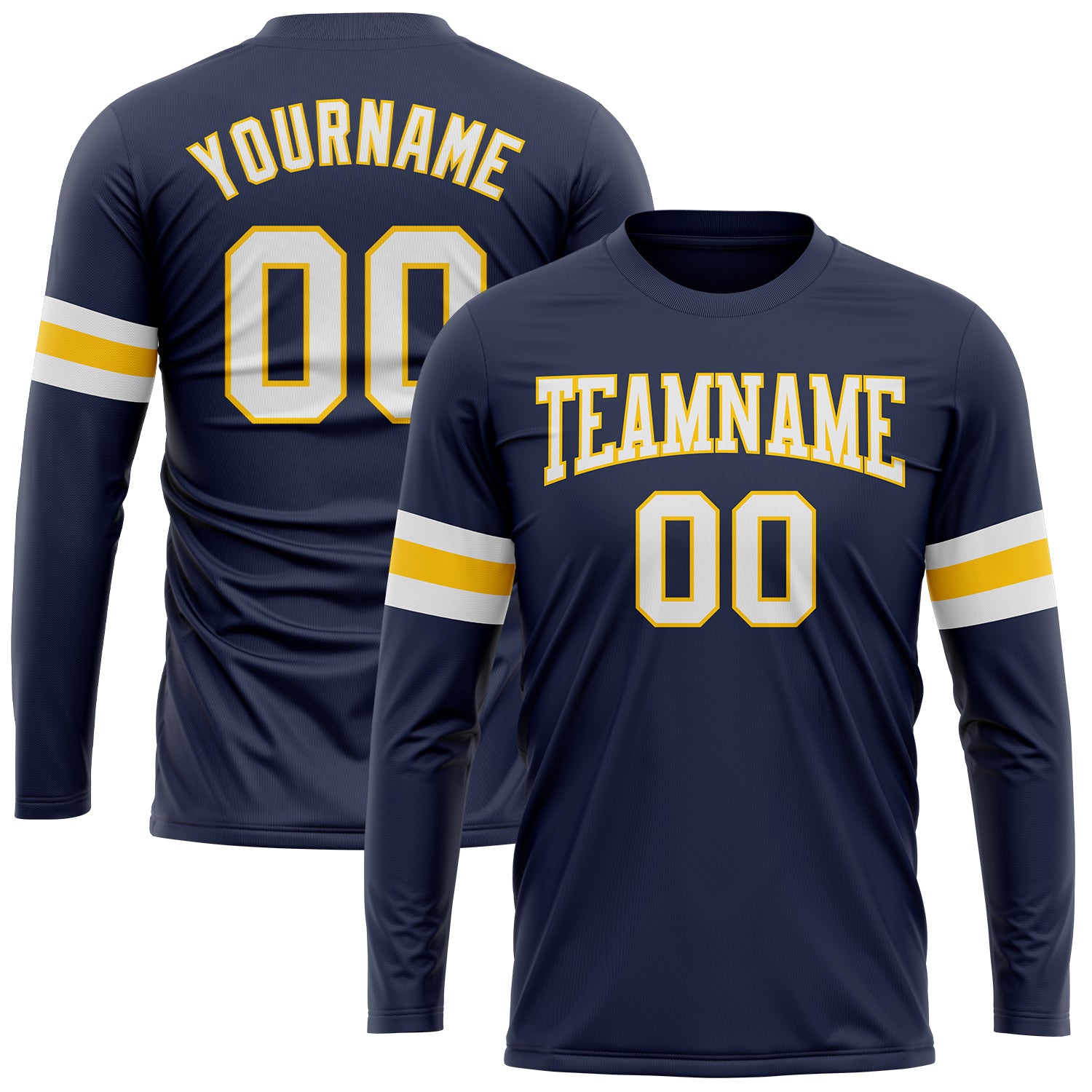 Custom Name and Number Long Sleeve Performance T-Shirt - Personalized Navy White Gold Salute To Service Personalized Navy