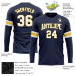 Custom Name and Number Long Sleeve Performance T-Shirt - Personalized Navy White Gold Salute To Service Personalized Navy