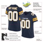 Custom Name Number Personalized Football Jersey Navy White Gold Mesh Authentic Personalized Navy White-Gold Mesh Authentic